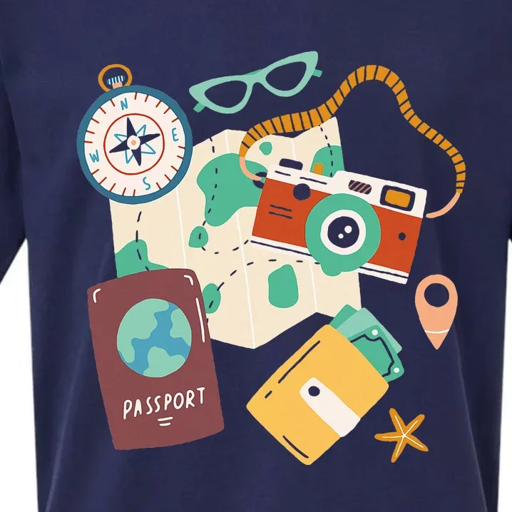 Tourist Holidays Costume Camera Passport Traveling Vacation Sueded Cloud Jersey T-Shirt