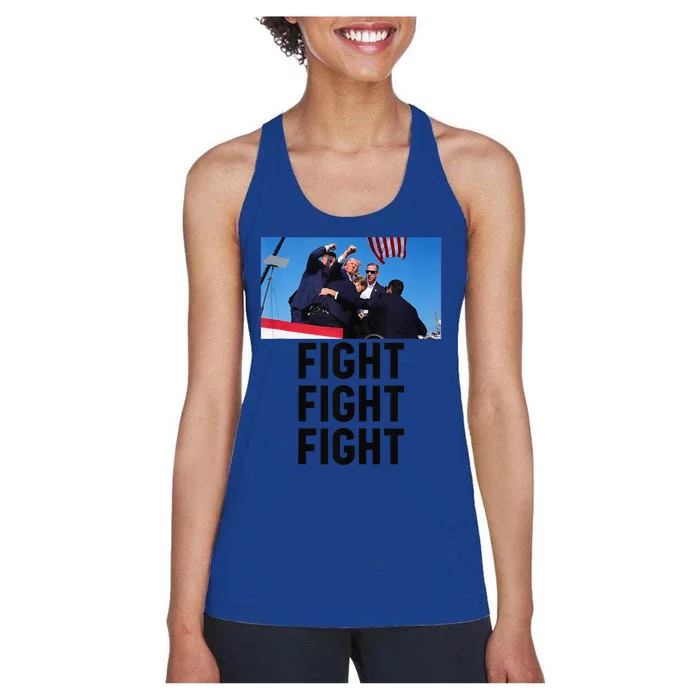 Trump Head Cartoon Bloody Ear 2024 Vote Survivor Fight Fight Women's Racerback Tank