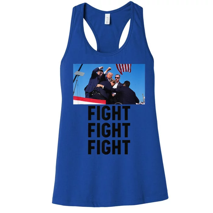 Trump Head Cartoon Bloody Ear 2024 Vote Survivor Fight Fight Women's Racerback Tank