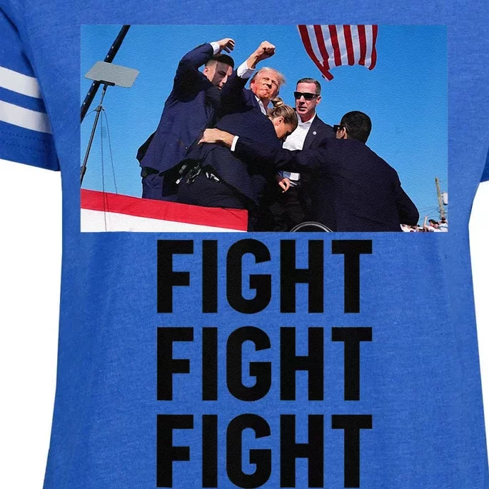 Trump Head Cartoon Bloody Ear 2024 Vote Survivor Fight Fight Enza Ladies Jersey Football T-Shirt