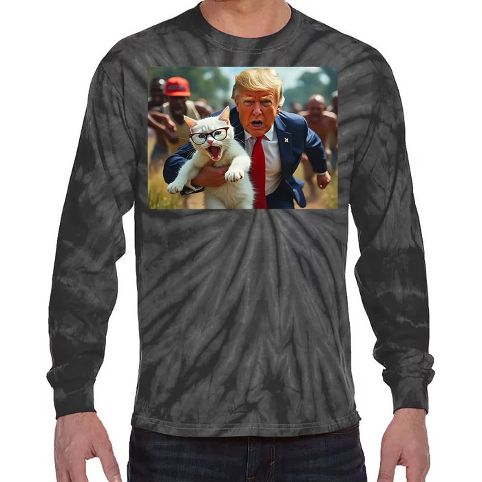 Trump Holding Cat Vote Trump Pets For Trump Vote President Tie-Dye Long Sleeve Shirt