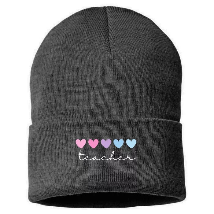 Teacher Hearts Cute Gift Sustainable Knit Beanie