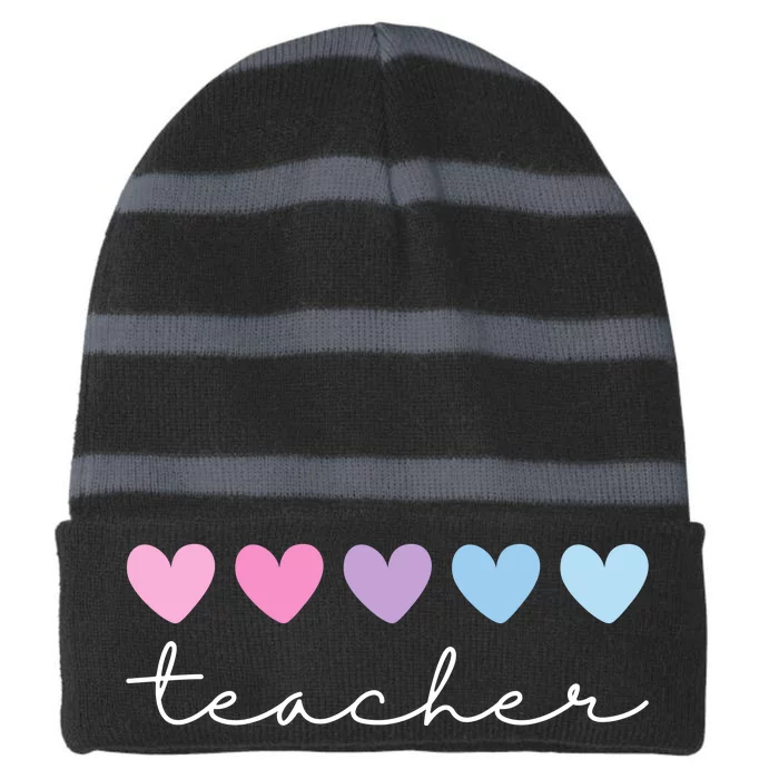 Teacher Hearts Cute Gift Striped Beanie with Solid Band