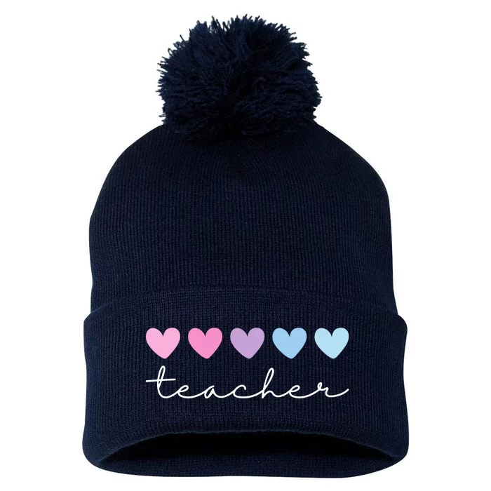 Teacher Hearts Cute Gift Pom Pom 12in Knit Beanie