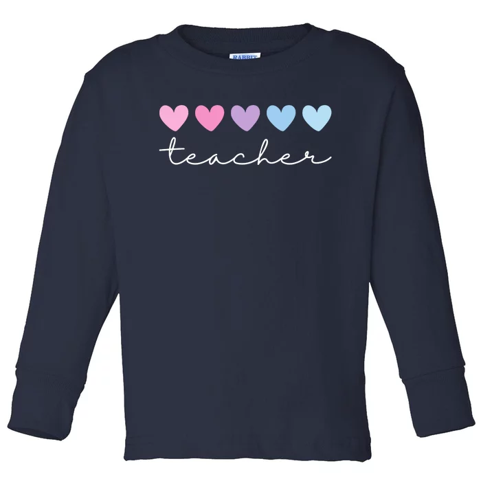 Teacher Hearts Cute Gift Toddler Long Sleeve Shirt