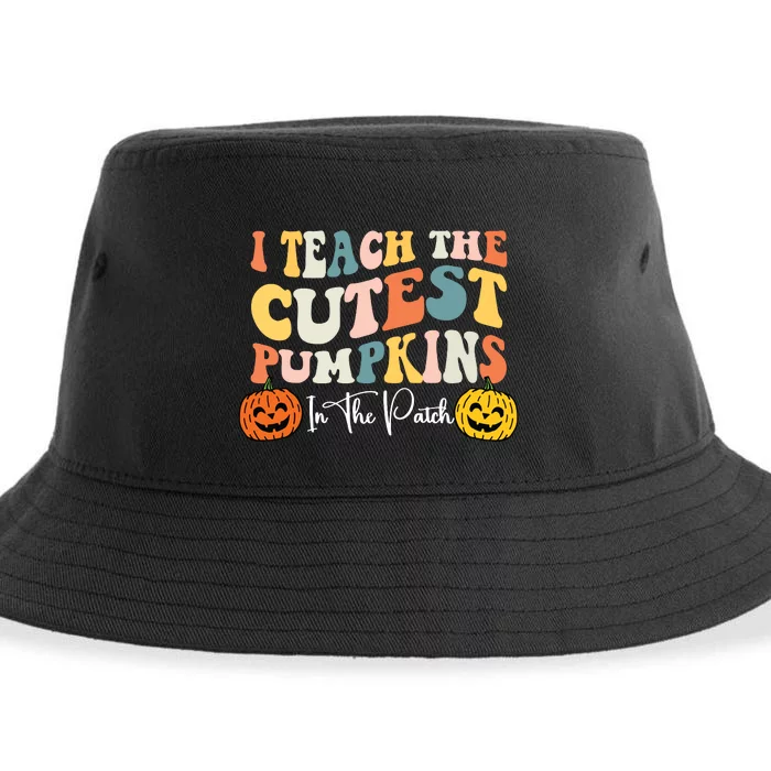 Teacher Halloween Cutest Pumpkins Retro Teacher Fall Sustainable Bucket Hat