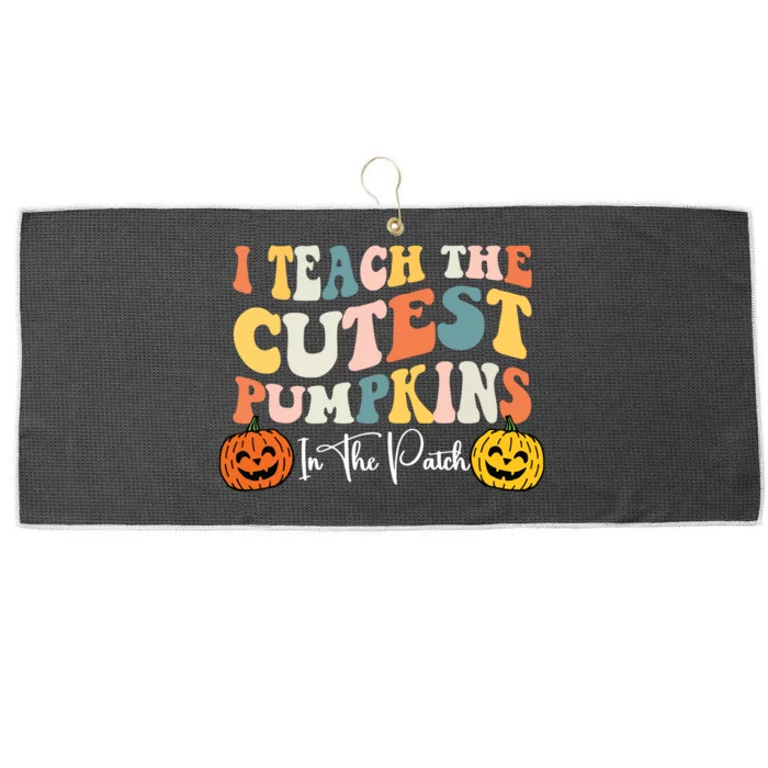 Teacher Halloween Cutest Pumpkins Retro Teacher Fall Large Microfiber Waffle Golf Towel