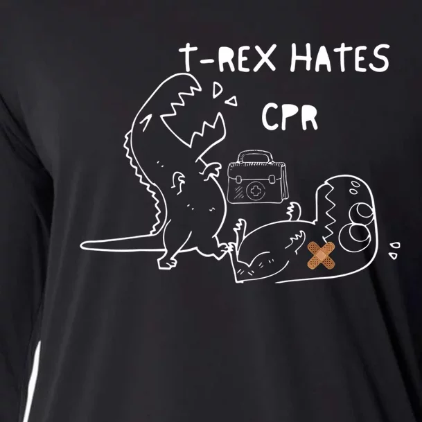 TRex Hates CPR Dinosaurs Funny Nurse Cooling Performance Long Sleeve Crew