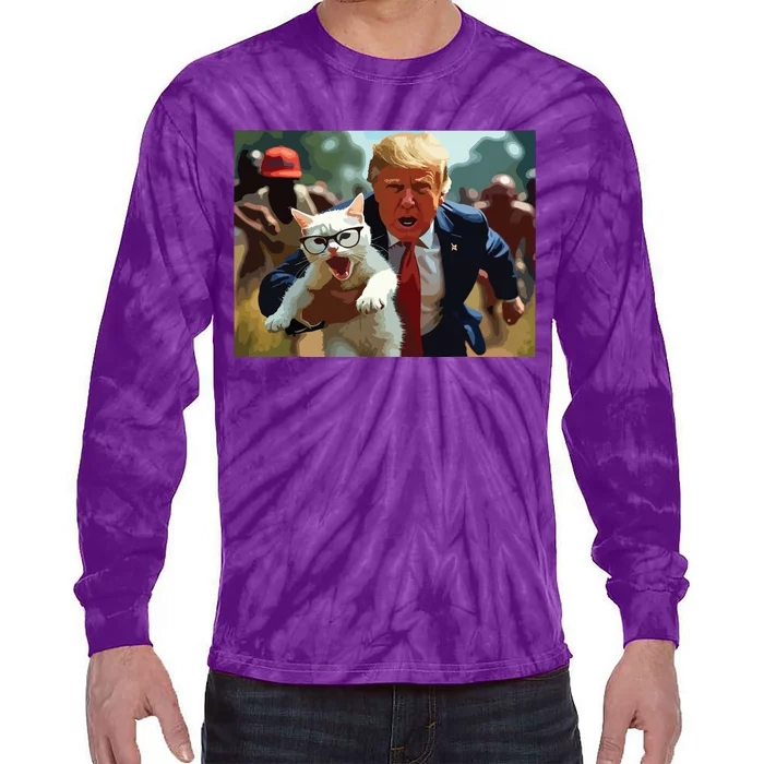 Trump Holding Cat Vote Trump Pets For Trump Vote President Tie-Dye Long Sleeve Shirt