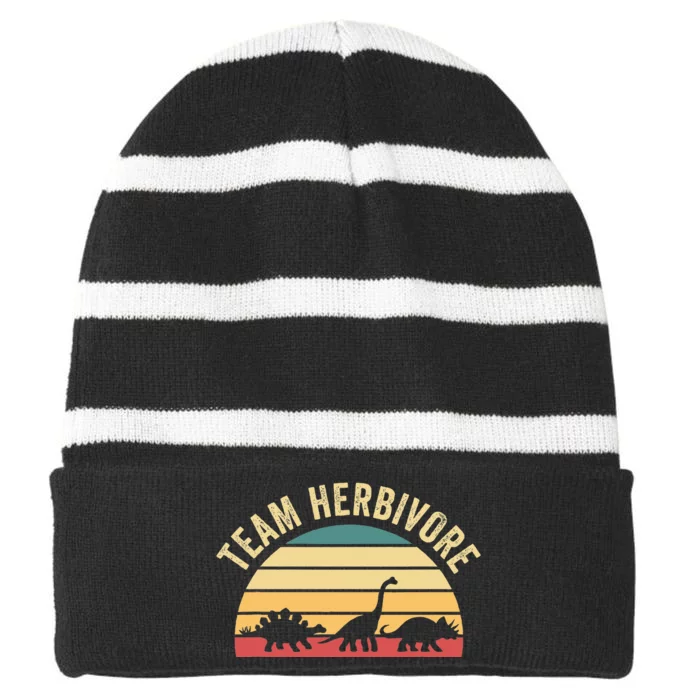 Team Herbivore Cute Dinosaur Striped Beanie with Solid Band