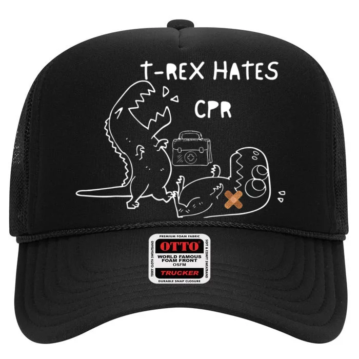 TRex Hates CPR Dinosaurs Funny Nurse High Crown Mesh Trucker Hat