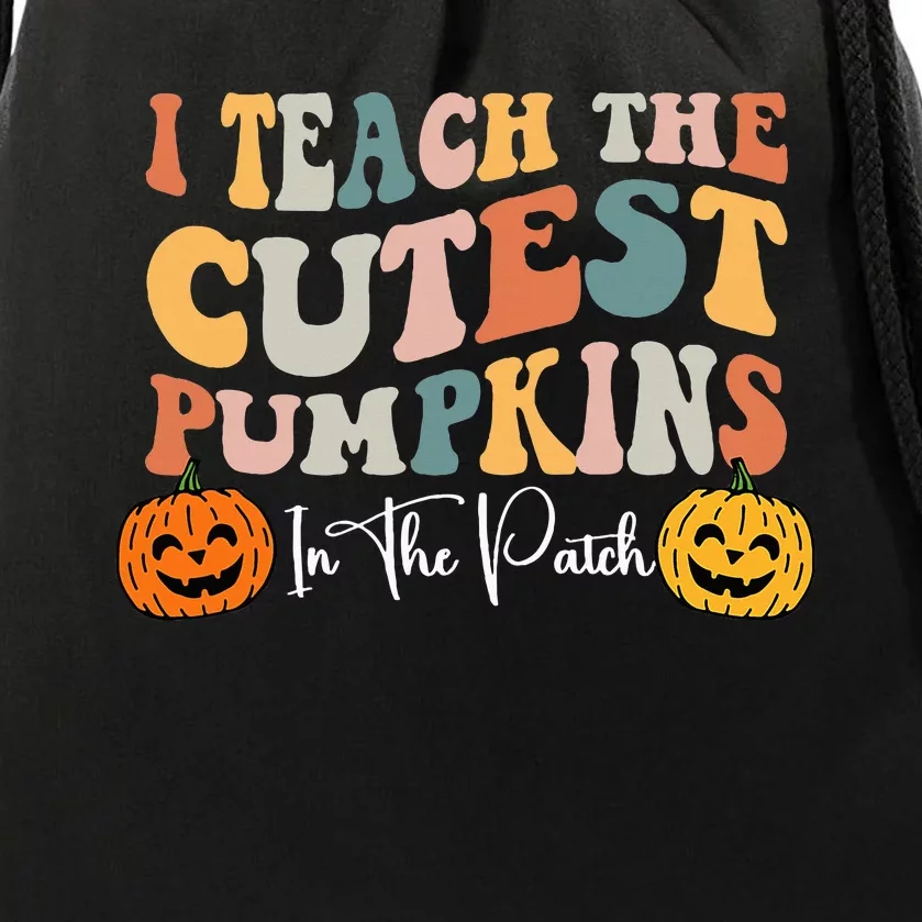 Teacher Halloween Cutest Pumpkins Retro Teacher Fall Drawstring Bag