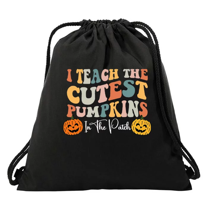 Teacher Halloween Cutest Pumpkins Retro Teacher Fall Drawstring Bag