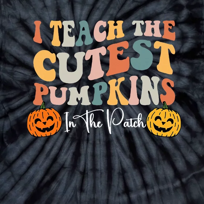 Teacher Halloween Cutest Pumpkins Retro Teacher Fall Tie-Dye T-Shirt