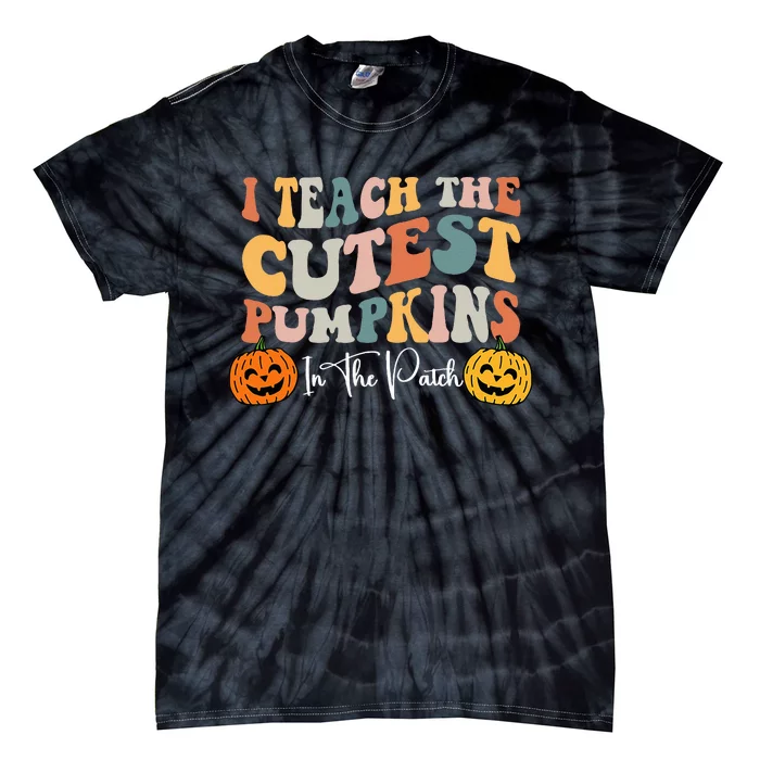 Teacher Halloween Cutest Pumpkins Retro Teacher Fall Tie-Dye T-Shirt