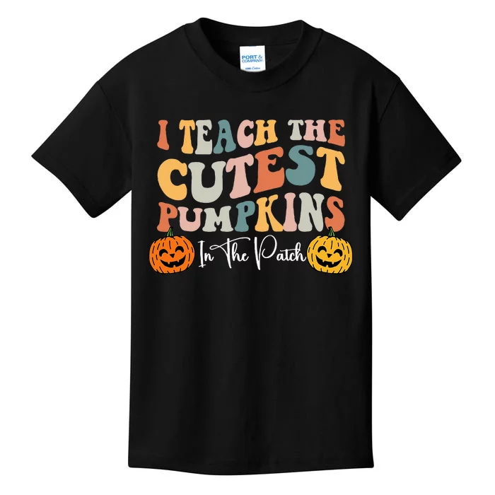 Teacher Halloween Cutest Pumpkins Retro Teacher Fall Kids T-Shirt