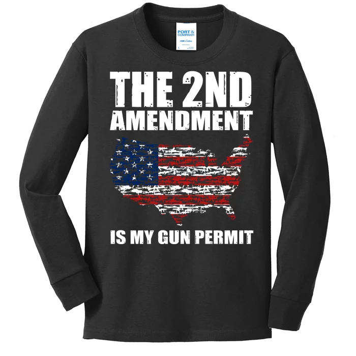 The 2nd Amendment Is My Gun Permit American Gun Flag Kids Long Sleeve Shirt