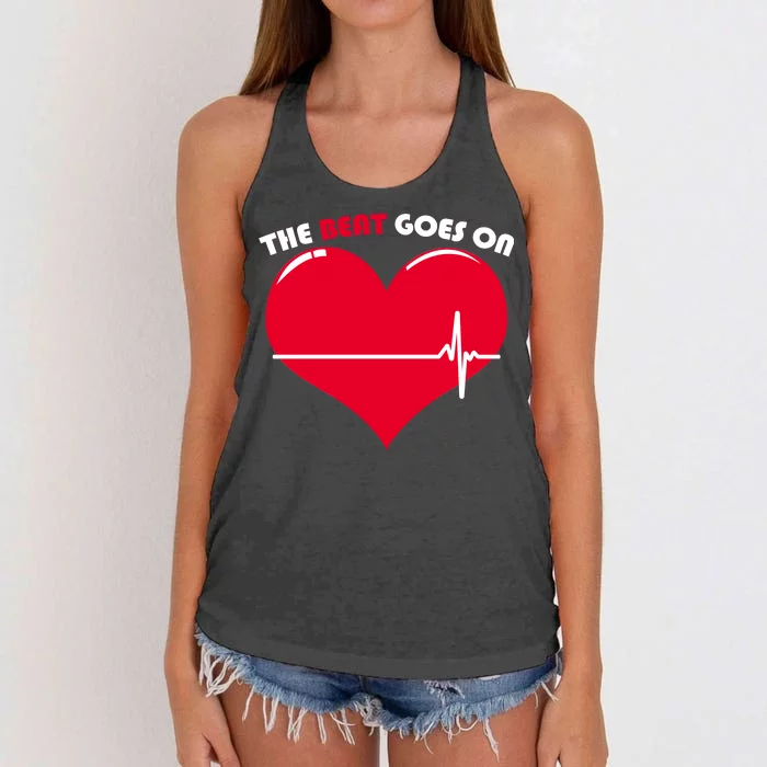 The Beat Goes On Heart Health Awareness Women's Knotted Racerback Tank