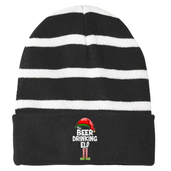 The Beer Drinking Elf Family Matching Christmas Striped Beanie with Solid Band