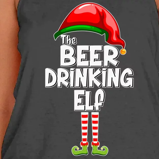 The Beer Drinking Elf Family Matching Christmas Women's Knotted Racerback Tank