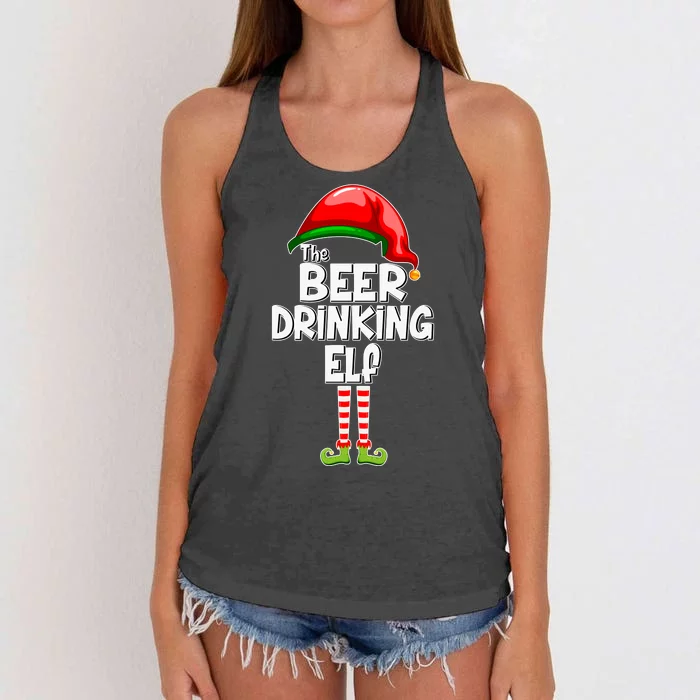 The Beer Drinking Elf Family Matching Christmas Women's Knotted Racerback Tank