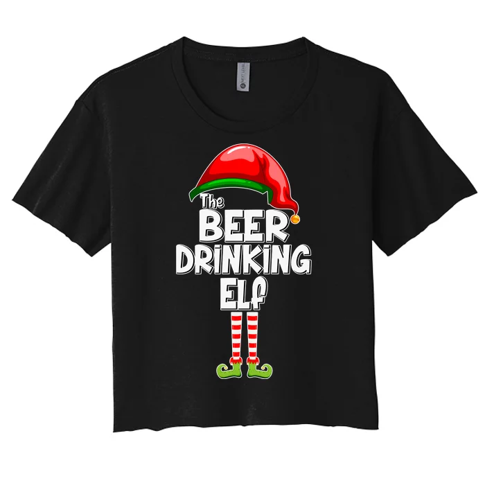 The Beer Drinking Elf Family Matching Christmas Women's Crop Top Tee