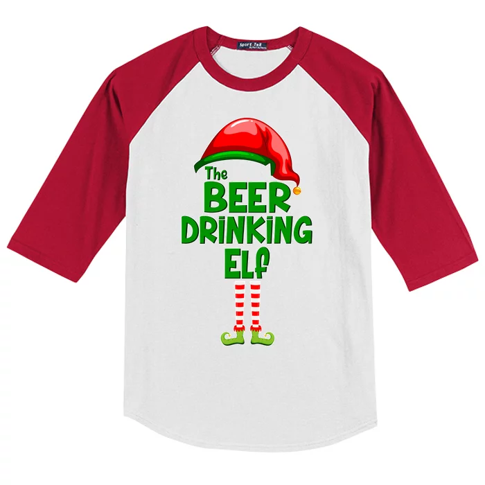 The Beer Drinking Elf Family Matching Christmas Kids Colorblock Raglan Jersey