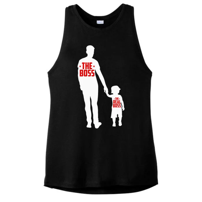 The Boss The Real Boss Father And Child Ladies Tri-Blend Wicking Tank