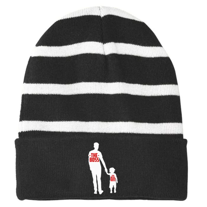 The Boss The Real Boss Father And Child Striped Beanie with Solid Band