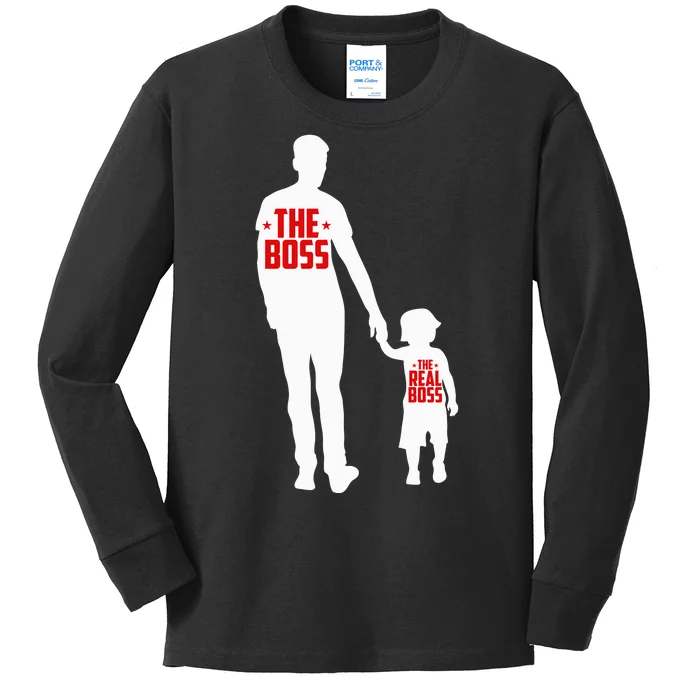 The Boss The Real Boss Father And Child Kids Long Sleeve Shirt