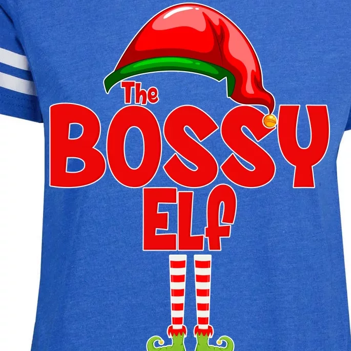 The Bossy Elf Matching Christmas Enza Ladies Jersey Football T-Shirt