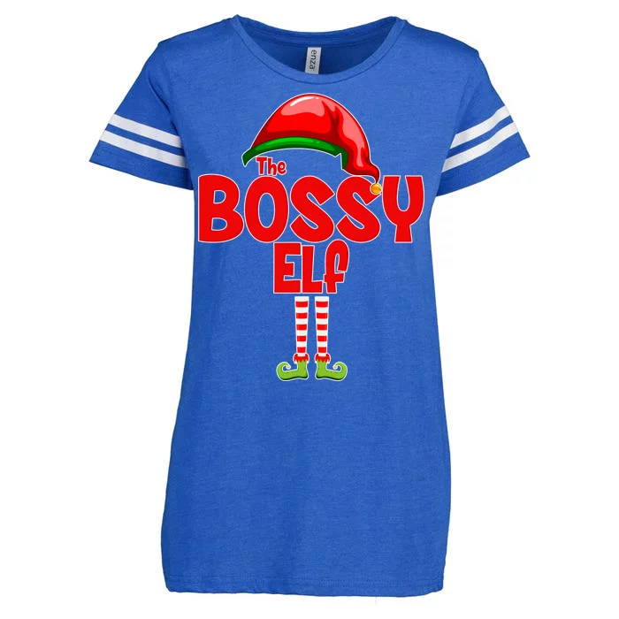 The Bossy Elf Matching Christmas Enza Ladies Jersey Football T-Shirt