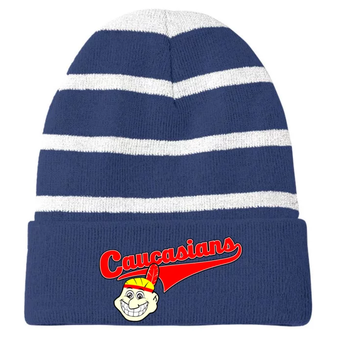 The Caucasians Rude Indians Design Striped Beanie with Solid Band