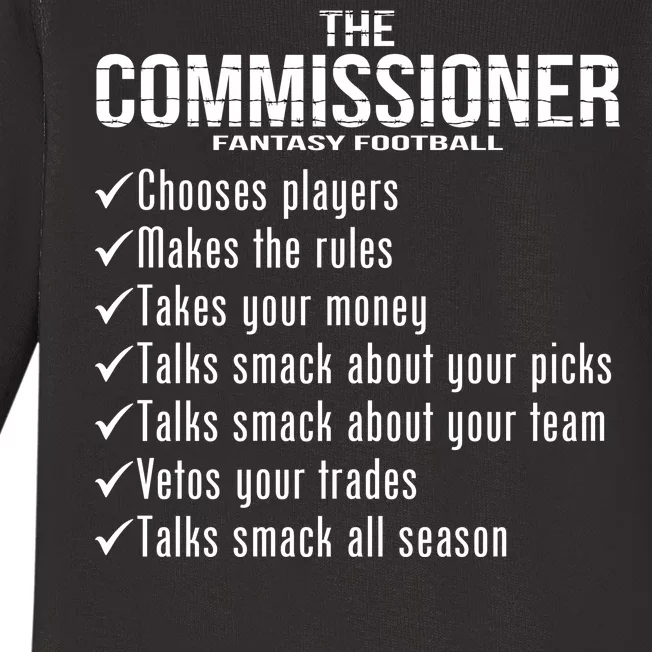 The Commissioner Fantasy Football Baby Long Sleeve Bodysuit