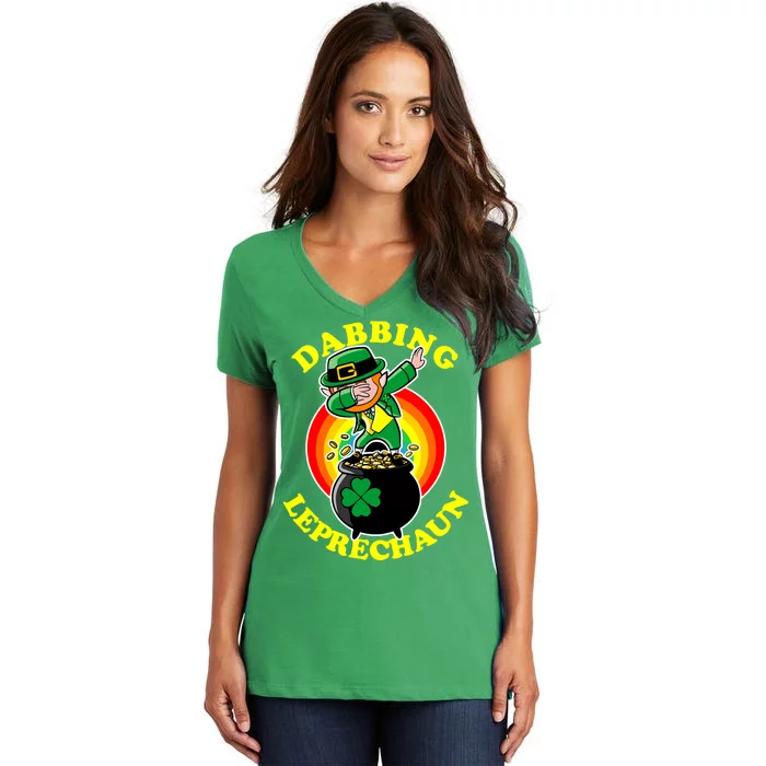 The Dabbing Leprechaun Irish Rainbow Dab St. Patrick's Day Women's V-Neck T-Shirt