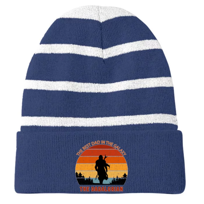 The Dadalorian Best Dad in The Galaxy Retro Vintage Striped Beanie with Solid Band