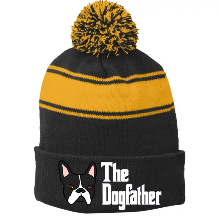 The Dog Father Boston Terrier Stripe Pom Pom Beanie