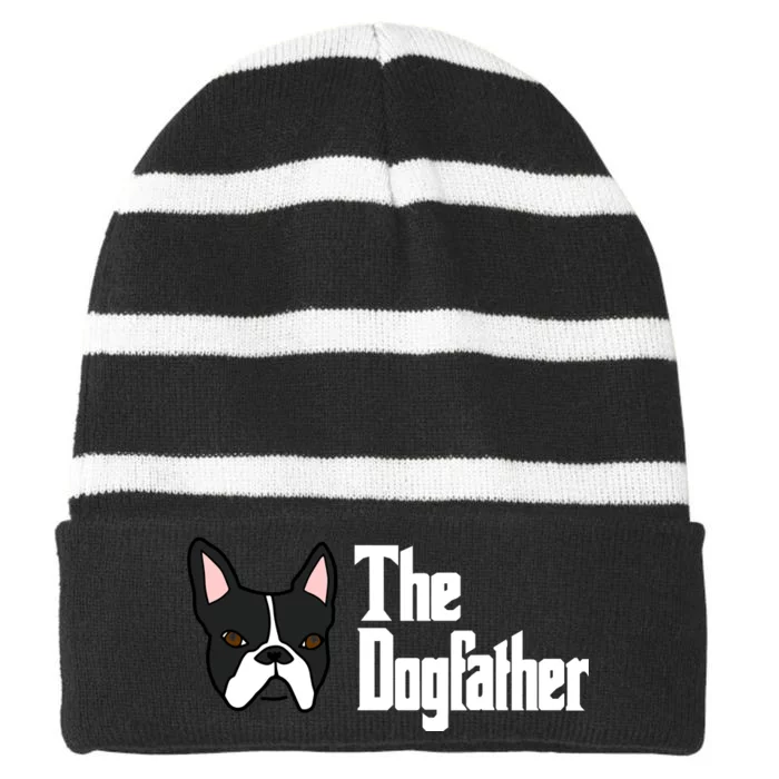 The Dog Father Boston Terrier Striped Beanie with Solid Band