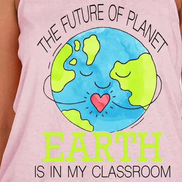 The Future Of Planet Earth Is In My Classroom Women's Knotted Racerback Tank