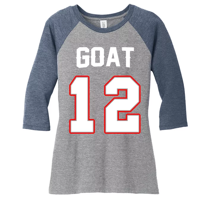 The Goat #12 Jersey 5 Time Champ New England Football Women's Tri-Blend 3/4-Sleeve Raglan Shirt