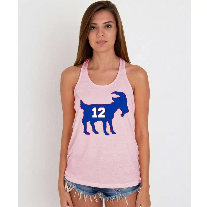 The Goat #12 New England Fan Football QB Women's Knotted Racerback Tank