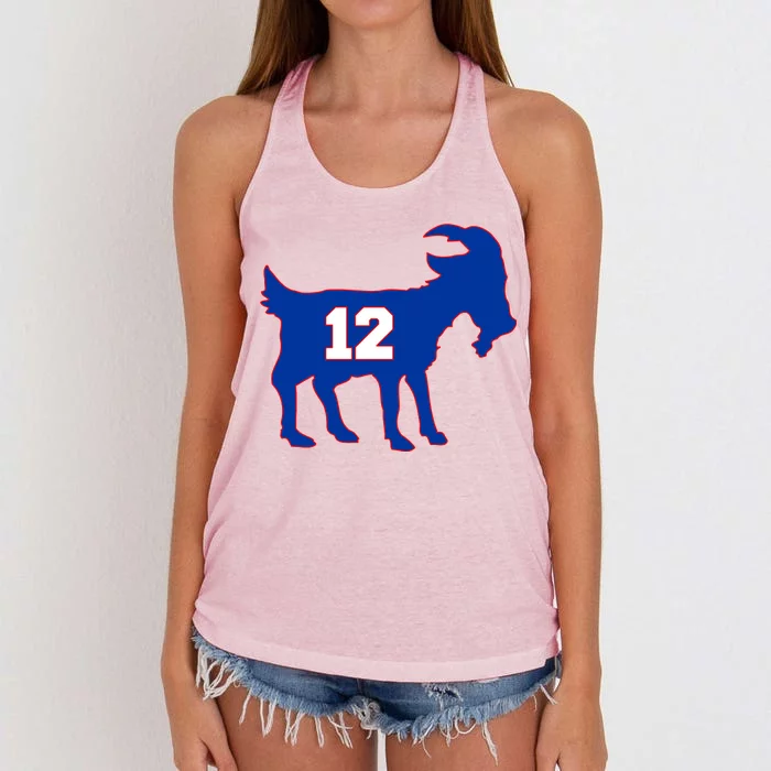 The Goat #12 New England Fan Football QB Women's Knotted Racerback Tank