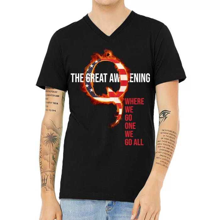 The Great Awakening Qanon Where We Go One We Go All V-Neck T-Shirt