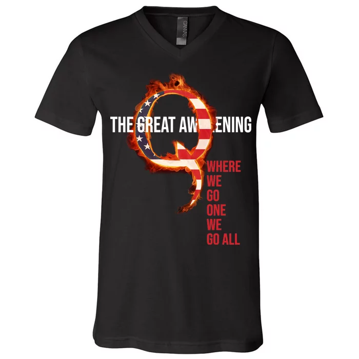 The Great Awakening Qanon Where We Go One We Go All V-Neck T-Shirt