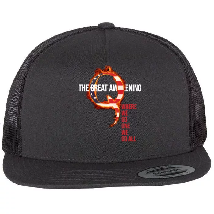 The Great Awakening Qanon Where We Go One We Go All Flat Bill Trucker Hat