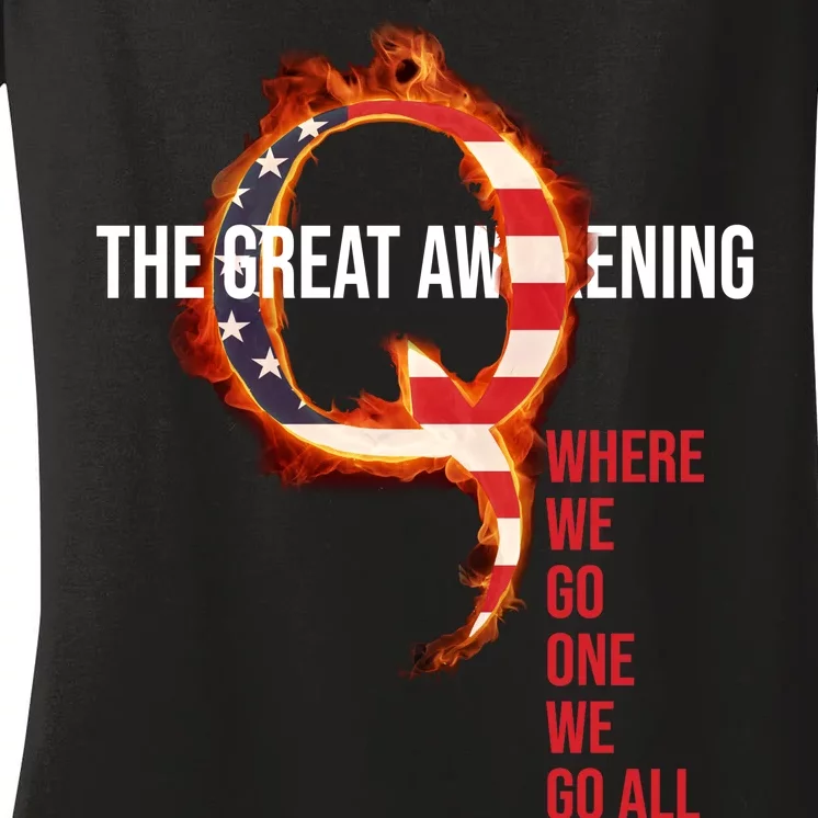 The Great Awakening Qanon Where We Go One We Go All Women's V-Neck T-Shirt