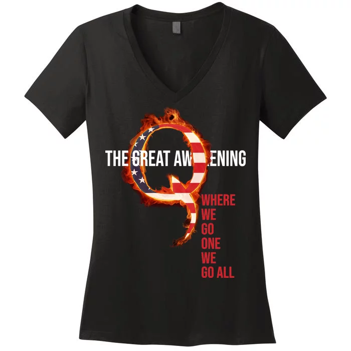 The Great Awakening Qanon Where We Go One We Go All Women's V-Neck T-Shirt