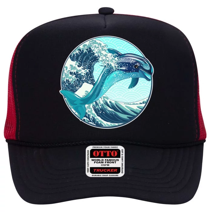 The Great Wave Dolphin High Crown Mesh Trucker Hat