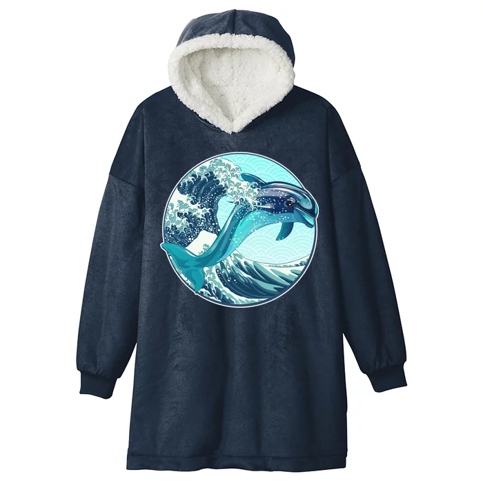 The Great Wave Dolphin Hooded Wearable Blanket