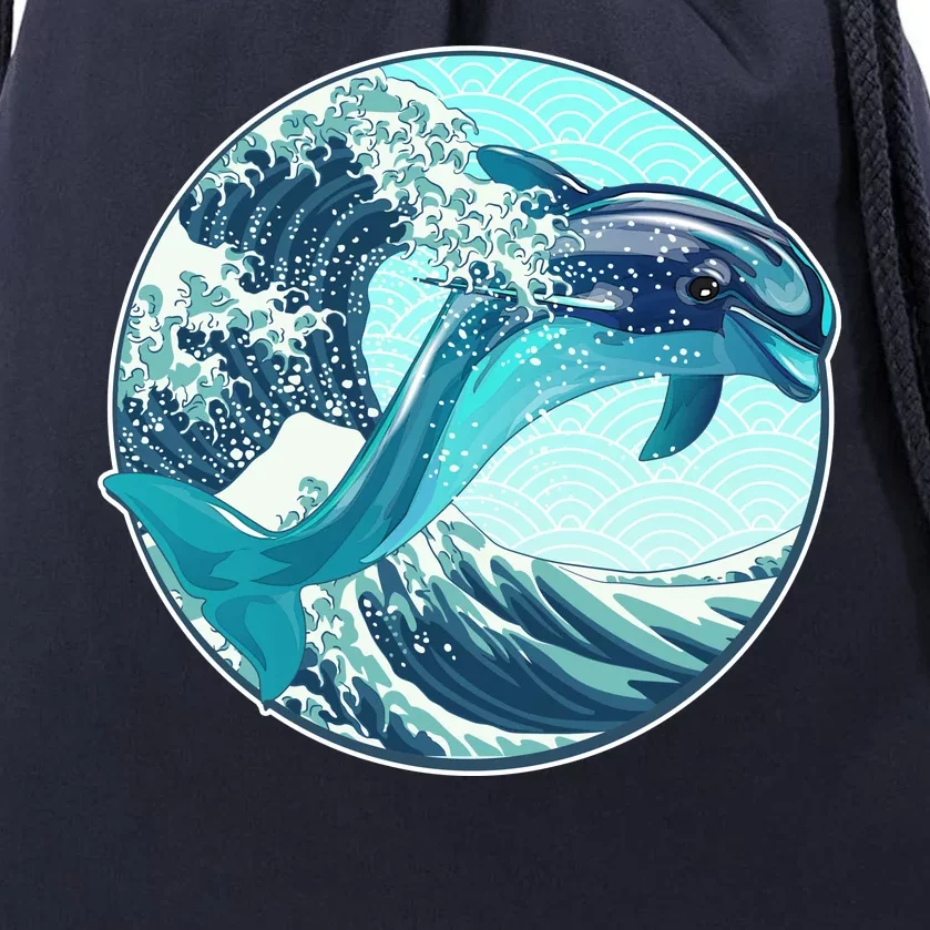 The Great Wave Dolphin Drawstring Bag